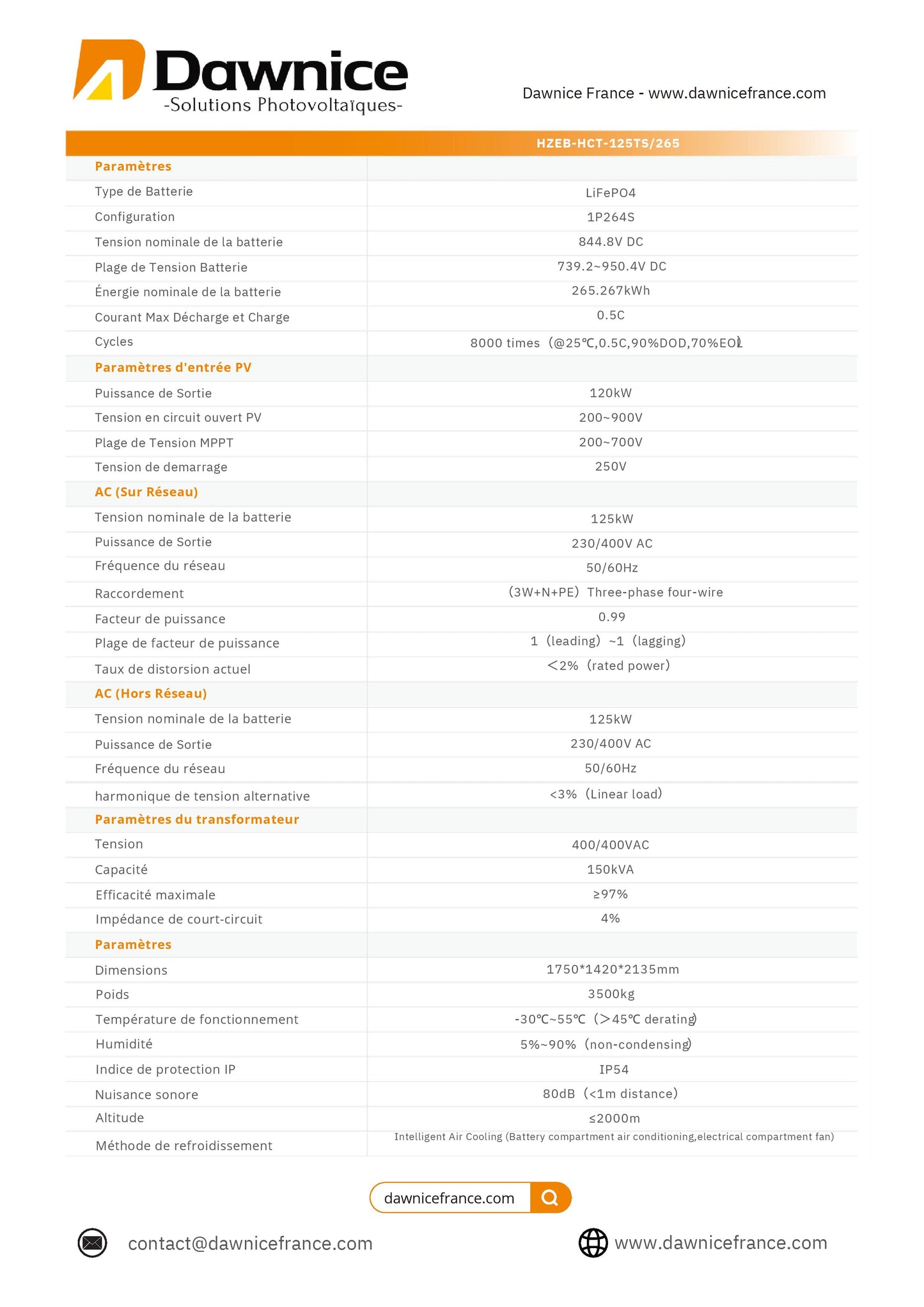 Armoire Industrielle Batterie 265 kWh + Onduleur 125 kW