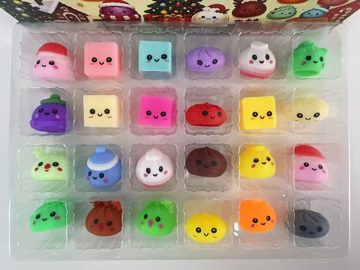 Détail des squishies colorés du calendrier